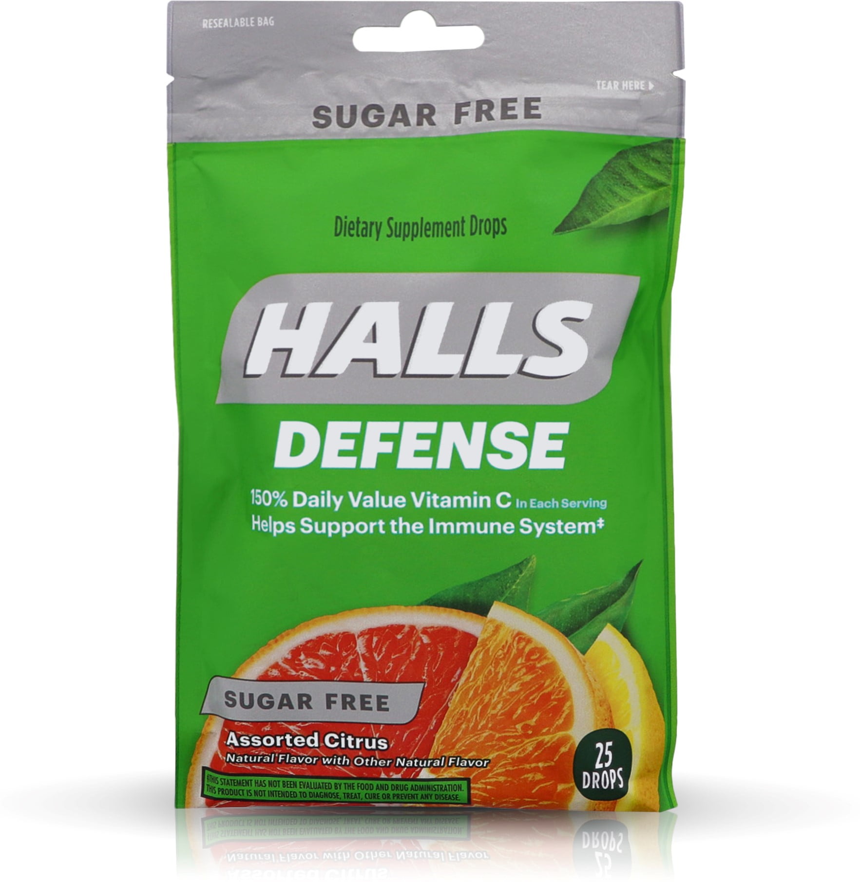Halls Defense Vitamin C Drops Sugar Free Assorted Citrus 25 Each (Pack of 6)