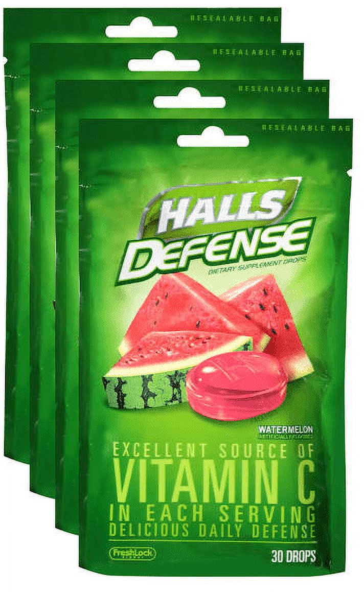 Halls Defense Vitamin C Drops Watermelon 30 ct pack of 4
