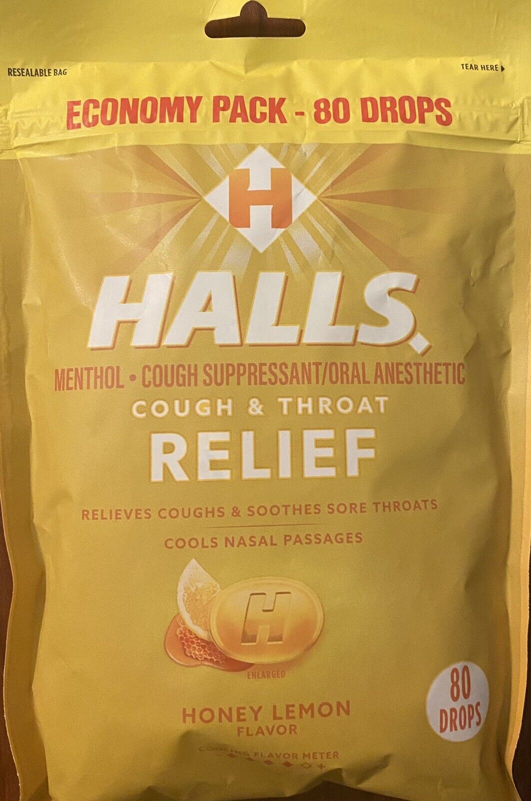 Halls ECONOMY PACK Honey Lemon Cough & Throat Relief 80 Cough Drops
