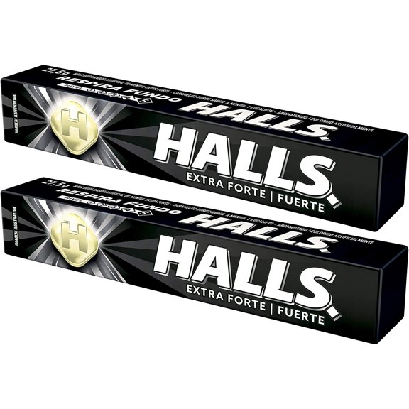 Halls Extra Strong / Forte Menthol Throat Drops, Level 5, Two Packs of 10 Drops (20 Total Drops)