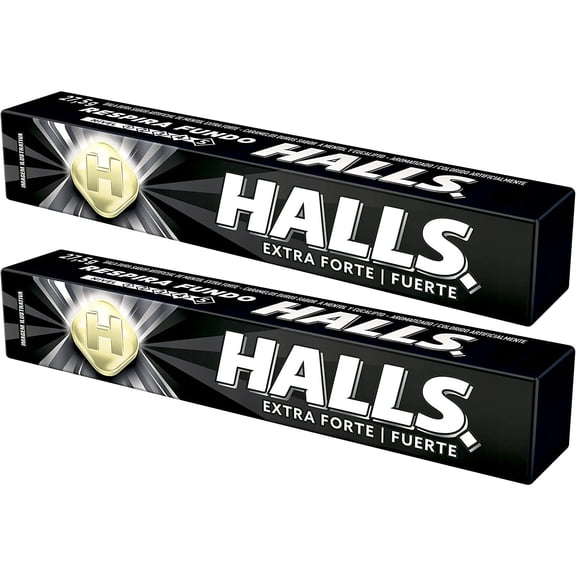 Halls Extra Strong / Forte Menthol Sore Throat Drops, Level 5, Two Packs of 10 Drops (20 Total Drops)