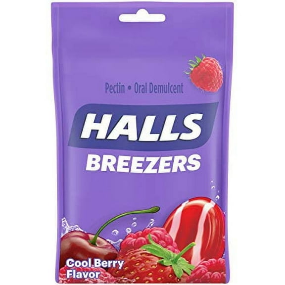 Halls Fruit Breezers Pectin Throat Drops Cool Berry Bag, 25 Drops Bag, Pack of 1