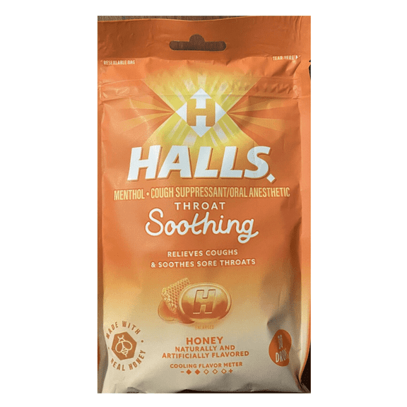 Halls HONEY Throat Soothing Lozenges Menthol Cough Suppressant 30 Drops - NEW