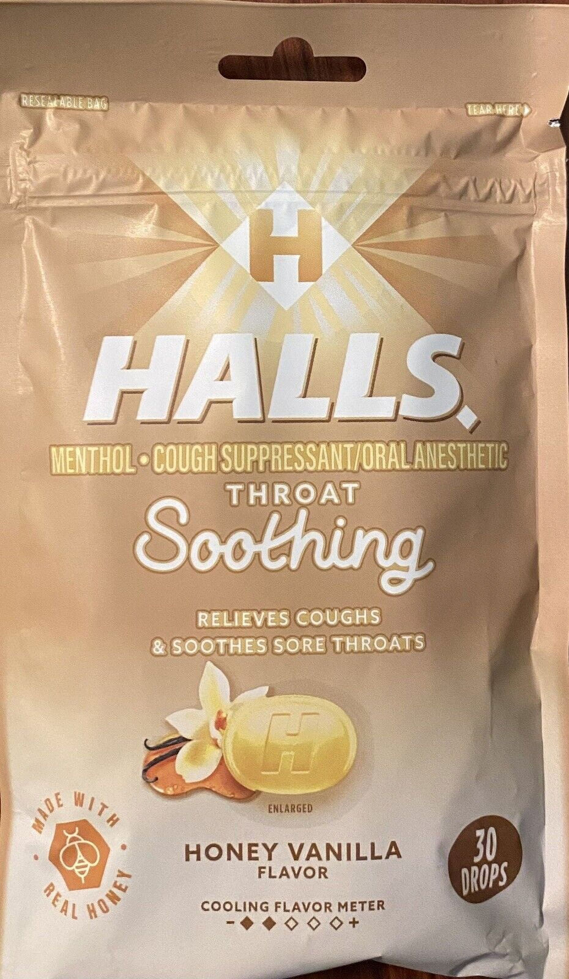 Halls HONEY VANILLA Throat Soothing Lozenges Menthol Cough Suppressant