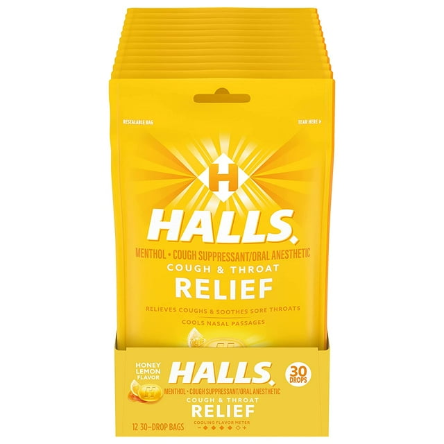 Halls Honey Lemon Cough Drops - with Menthol - 360 Drops (12 bags of 30 ...