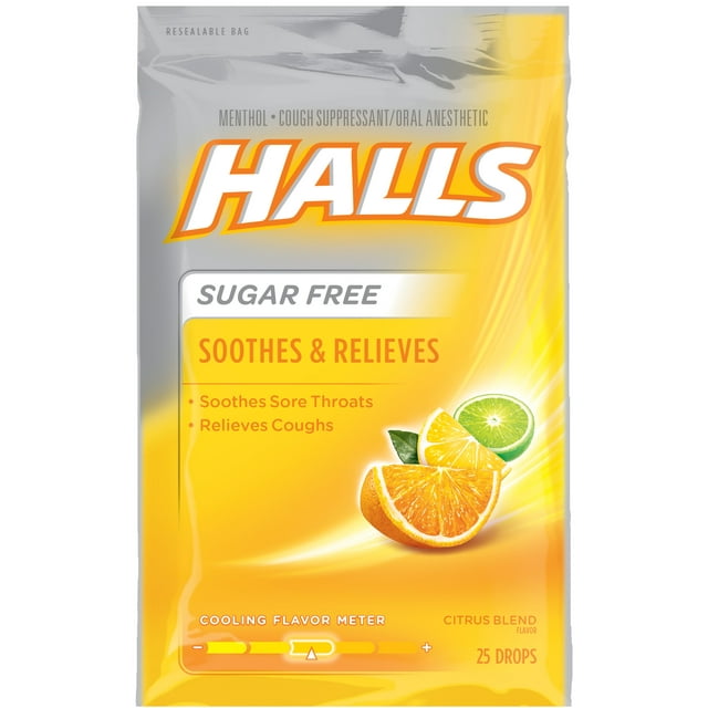 Halls Mentho-Lyptus Drops Sugar Free Citrus Blend - 25 ct