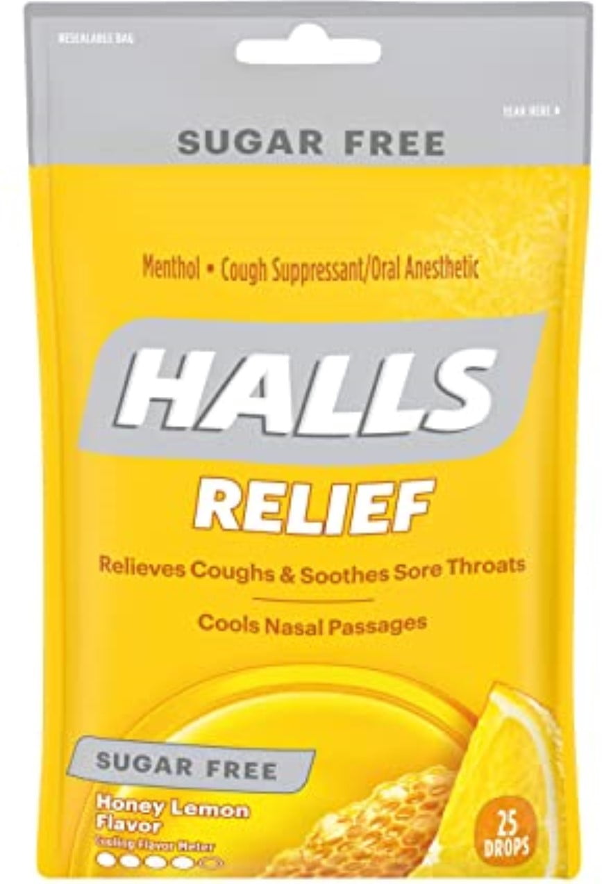 Halls Mentho-Lyptus Drops Sugar Free Honey-Lemon 25 Each