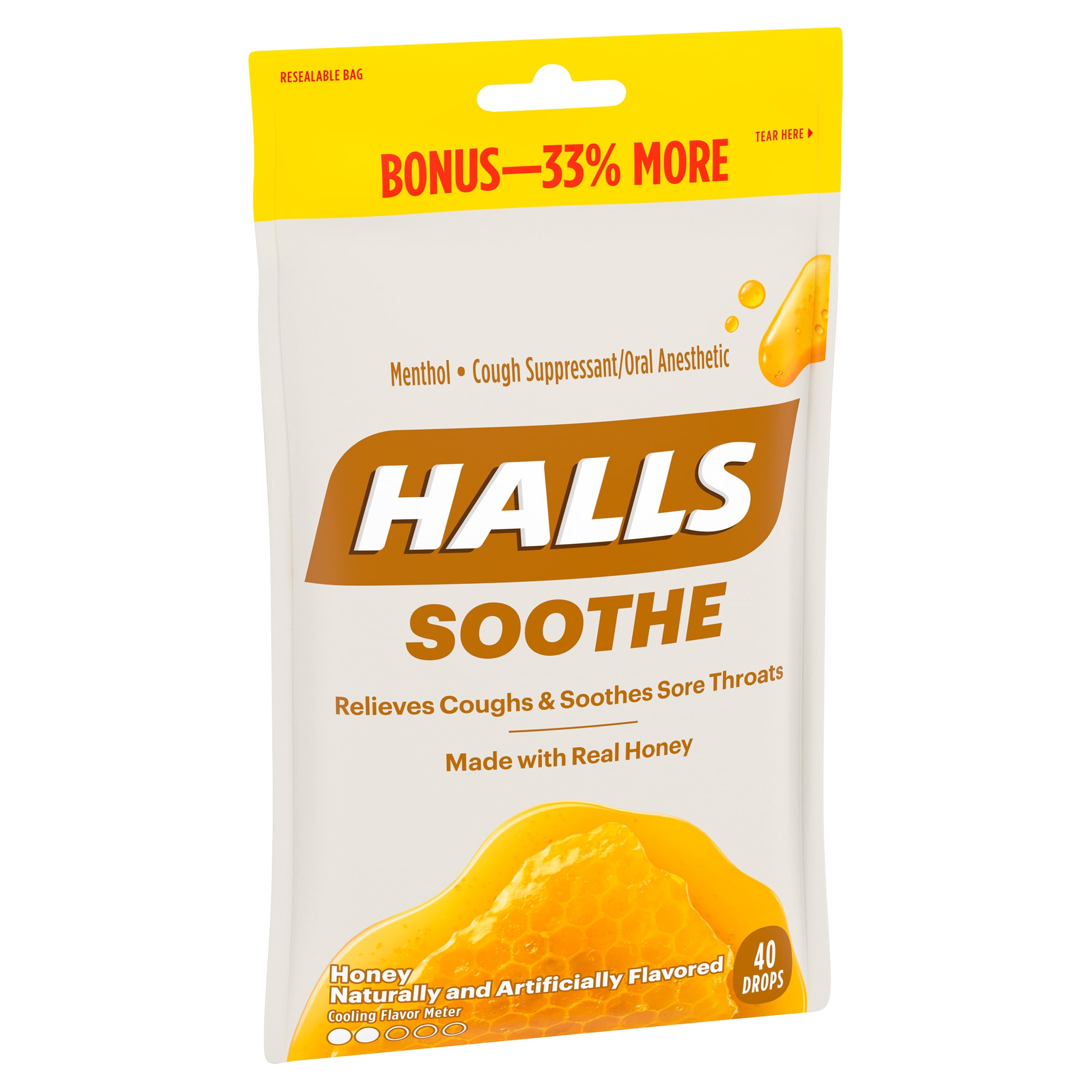 Halls Honey Cough Drops, 40 Pcs