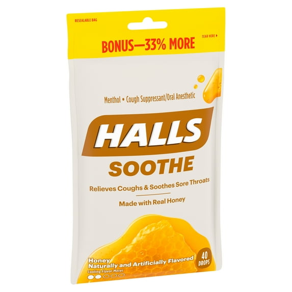 Halls Honey Cough Drops, 40 Pcs