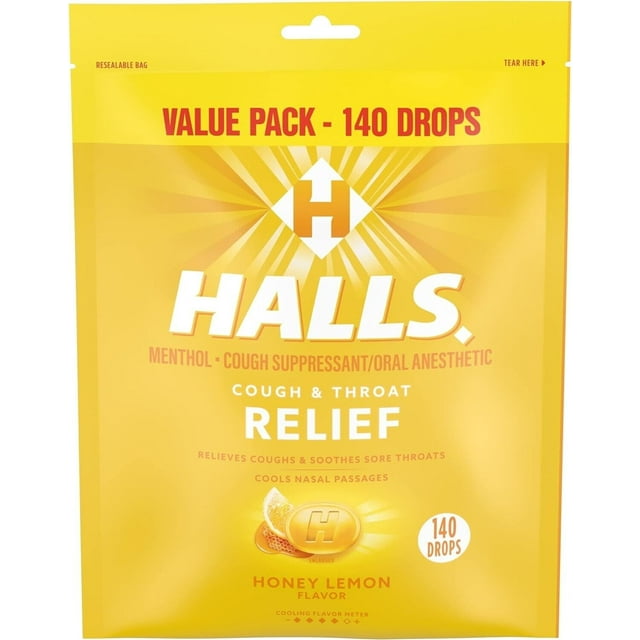 Halls Relief Honey Lemon Cough Drops, Value Pack, 140 Drops