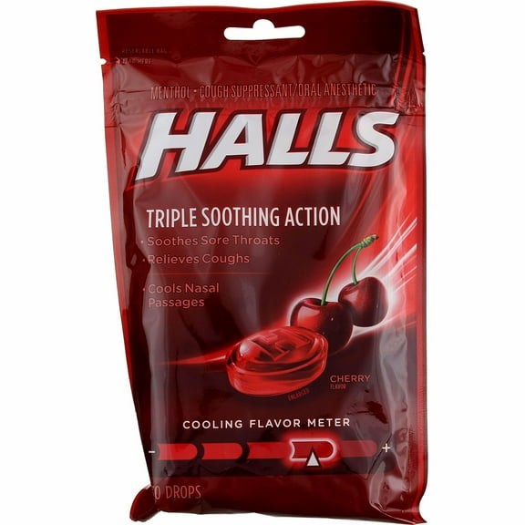 Halls Triple Soothing Action Cough Drops, Cherry, 30 Ct (6 pack) (Bundle)