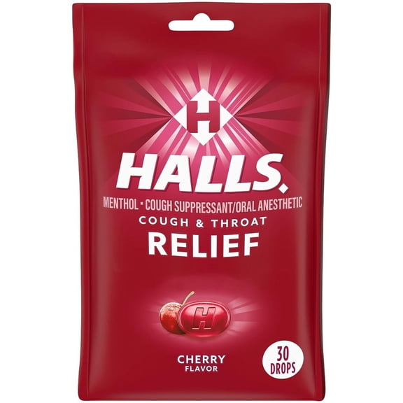 Halls Triple Soothing Action Cough Drops, Cherry, 30 Ct (6 pack) (Bundle)