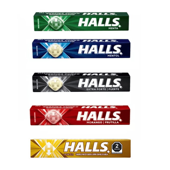 Halls Assorted Flavors Hard Candy Sticks Variety Pack – Mint, Menthol, Extra Strong, Cherry & Lemon Honey – 5 Count