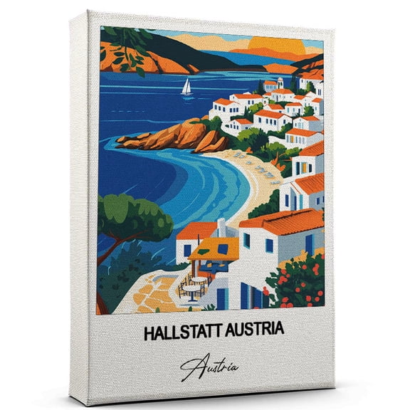 Hallstatt Austria Travel Canvas Wall Art Beautiful Travel Decor for Bedroom, Office Austria Canvas Print Serene and Scenic Wall Decor Gift for Travel Lovers