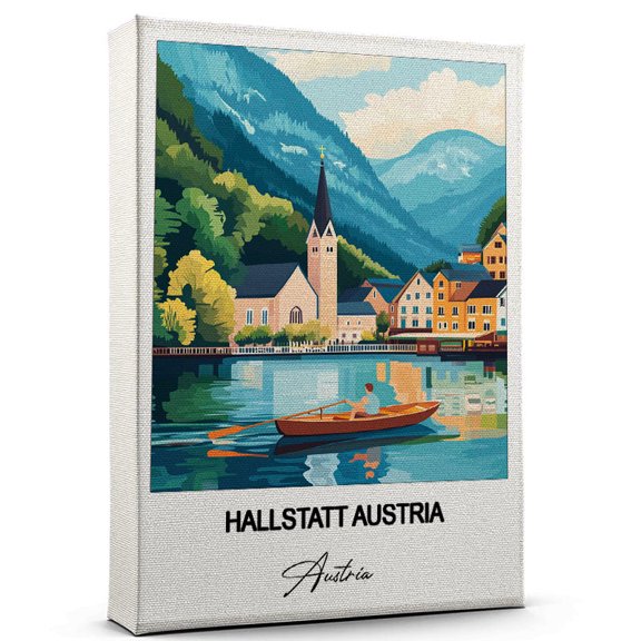 Hallstatt Austria Travel Scenic Canvas Wall Art -Austria Canvas Nature-Inspired Print for Bedroom, Living Room, or Office Travel Gift