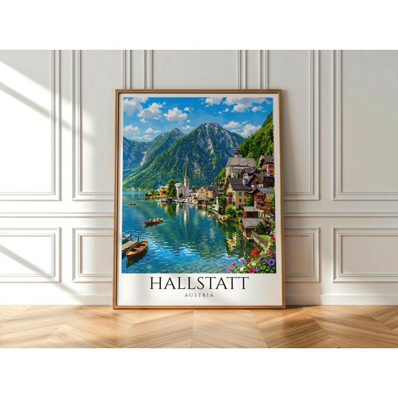 Hallstatt Lake Print Austria Travel Mountain Village Wall Art Scenic Alpine Decor European Landscape Artwork