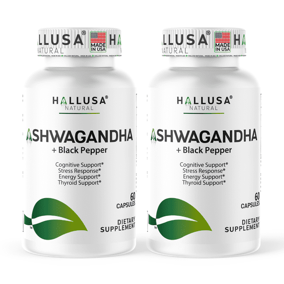 Organic Ashwagandha 1050mg with Black Pepper, 120 capsules. Stress & Mood Support Supplement, Adaptogen for Focus & Energy