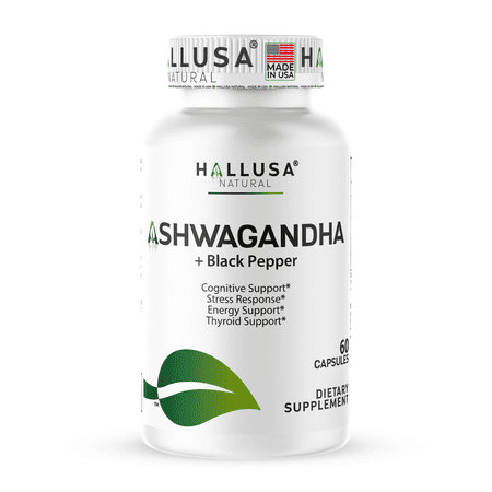 Organic Ashwagandha 1050mg with Black Pepper, 60 capsules. Stress & Mood Support Supplement, Adaptogen for Focus & Energy