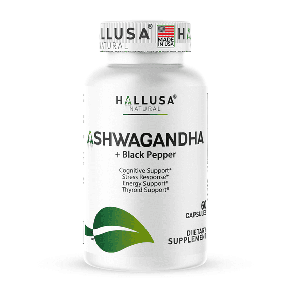 Organic Ashwagandha 1050mg with Black Pepper, 60 capsules. Stress & Mood Support Supplement, Adaptogen for Focus & Energy