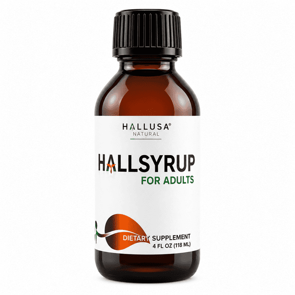 HallSyrup Herbal Supplement for Adults 4 fl oz – Turmeric Extract 95%, Ginger Root, Honey & Aloe Vera Syrup – Throat Comfort, Seasonal Wellness & Daily Vitality Support – Hallusa Natural