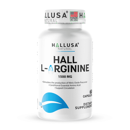 HALLUSA NATURAL L-Arginine Nitric Oxide Supplement - 60 Caps for Heart & Athletic Health