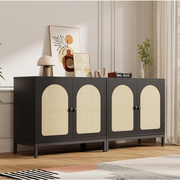 Hallway, Black, Boho Accent Kitchen Storage Liquor Bar Console Cabinet with Adjustable Shelf for Living Room
