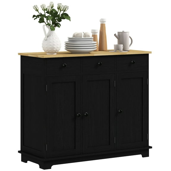 Hallway Cabinet - Solid Wood Countertop, 3 Drawers, Doors, Adjustable Shelf Distressed Black For Convenient Storage Modern Finish