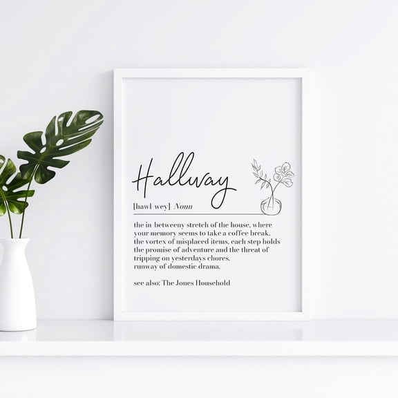 Hallway Definition Print, Home Decor Pdf Available Home Decor #2207, 12x18 UNFRAMED