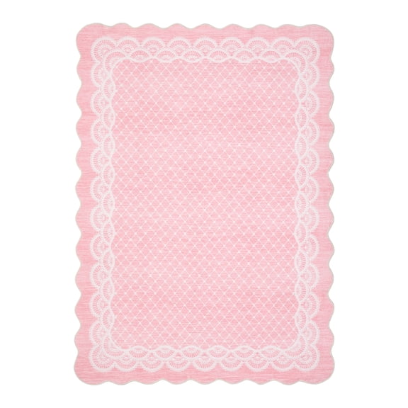 Hallway Rug 2x6 Scalloped Kitchen Runner Rug, Non-Slip Modern Bordered Bedside Rug, Non-Shedding Ultra-Thin Carpet Runner for Laundry Room, Bedroom, Living Room, Pink