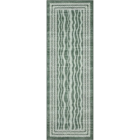 Hallway Rugs 8x10 Rug Runner Printed Vintage Floral Machine Washable Kitchen Runners Non-Slip Rubber Backed Runners for Hallways Laundry Room Distressed Boho Rugs for Entryway Bedroom, Green