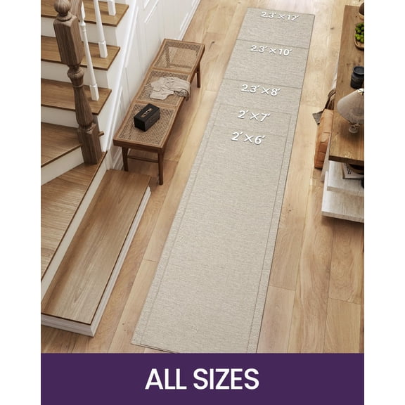Hallway Runner, 2'x7' Non Slip Rubber Backed Carpet, Absorbent Thin Long Entryway Runners for Kitchen, Laundry Room, Entrance, Beige