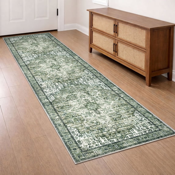 Brisasol Runner Rug for Floors 2x7 Washable Kitchen Rug and Runners Low Pile Soft Printed Green Indoor Carpet Runner for Hallway Bedroom Entryway