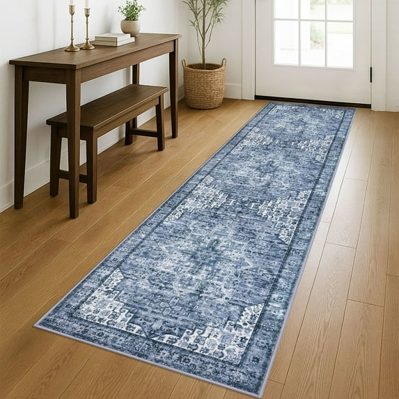 Brisasol Runner Rug for Hallway 2x8 Washable Kitchen Rug and Runners Low Pile Soft Printed Blue Indoor Carpet Runner for Bedroom Entryway