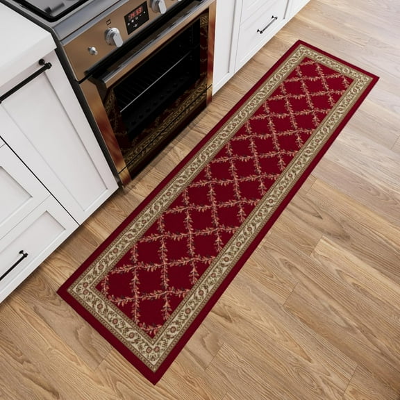Hallway Runner Rug 1'10" x 6' Non Slip Trellis Area Rugs Easy to Clean Laundry Rug Runner Durable & Pet Friendly Floor Carpet Runners for Hallways Entryway Living Room Kitchen Bathroom, Red