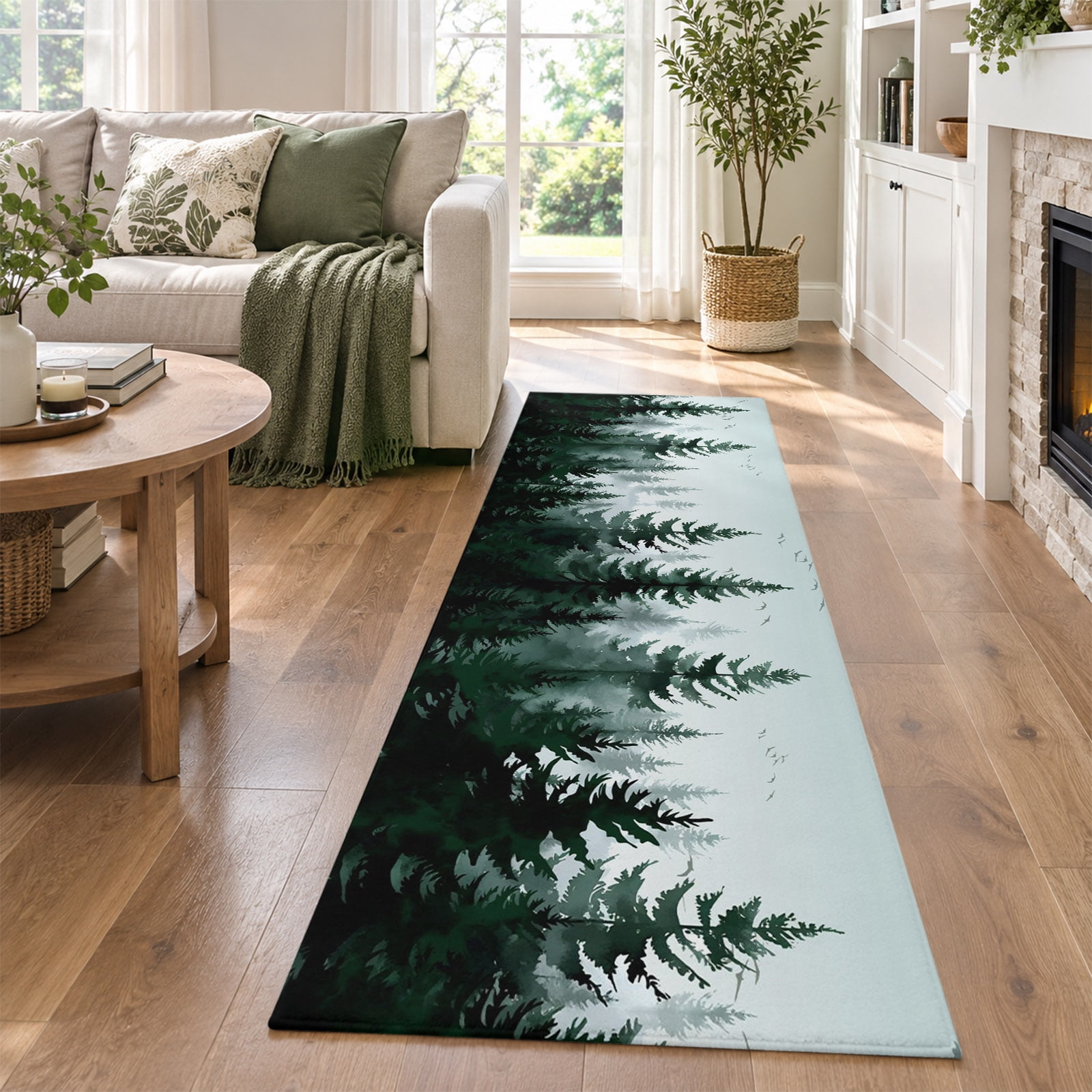 Hallway Runner Rug 2.6x12ft, Green Mist Forest Non Slip Area Rugs for ...