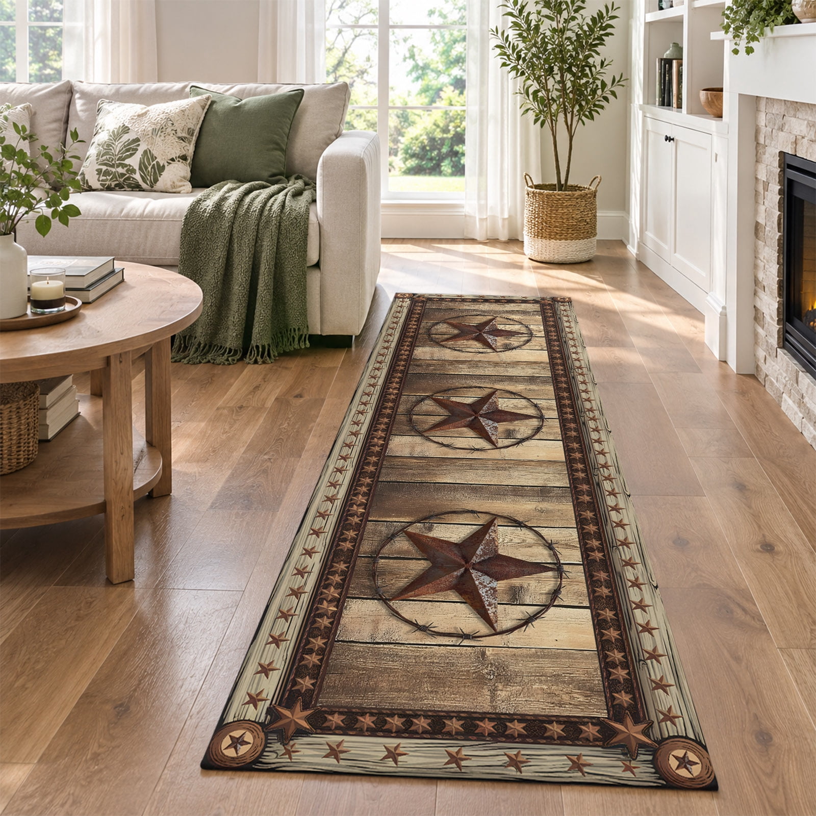 Primitive Country Throw Rugs Hallway Runner Rug 2.6x12ft, Western Farmhouse Non Slip Area Rugs for ...