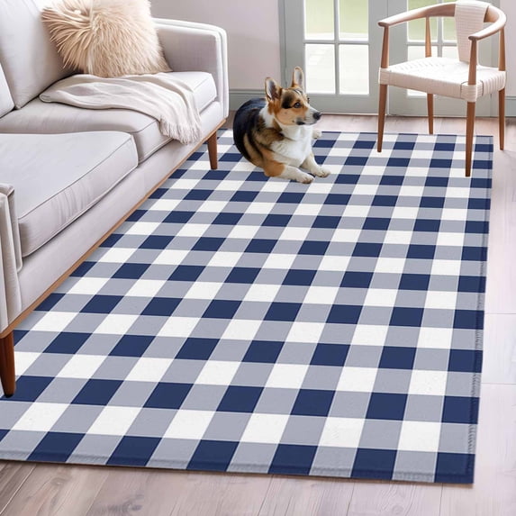 Hallway Runner Rug 2.7'x5', Navy Blue White Plaid Long Non-slip Runner Rugs, Farmhouse Checkered Buffalo Washable Outdoor Indoor Throw Floor Carpet Mat for Living Room/Bedroom/Kitchen/Office/Laundry