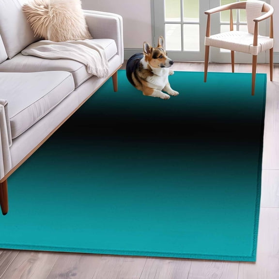 Hallway Runner Rug 2.7'x5', Teal Black Ombre Long Non-slip Runner Rugs, Gradient Contemporary Abstract Art Outdoor Indoor Throw Floor Carpet Mat for Living Room/Bedroom/Kitchen/Office/Laundry