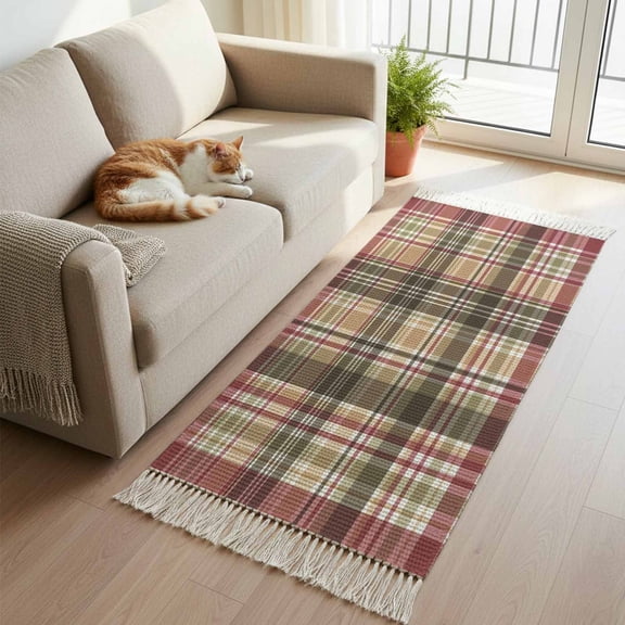 Hallway Runner Rug 2'x 6', Buffalo Plaid Reversible Washable Rug with Tassels, Modern Farmhouse Colorful Checkered Decorative Modern Soft Carpet Mat for Living Room, Kitchen, Dining Room