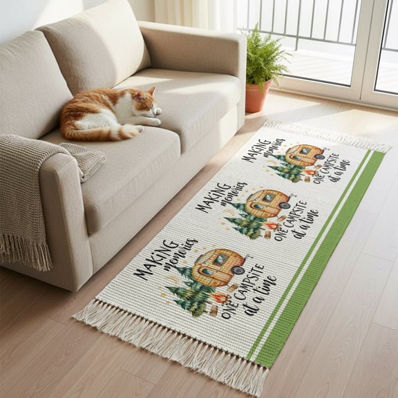 Hallway Runner Rug 2'x 6', Camping Reversible Washable Rug with Tassels, Fall Summer Nature Forest Car Tree Moon Decorative Modern Soft Carpet Mat for Living Room, Kitchen, Dining Room