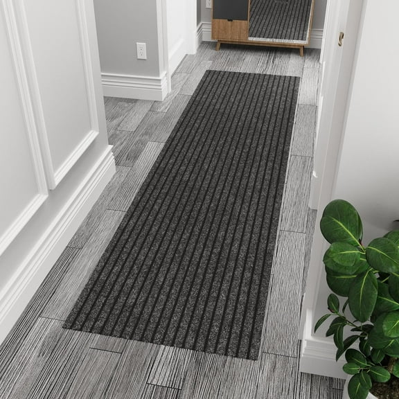 Hallway Runner Rug 2' x 6' Durable Non-Slip Mat with Scraper Pile for Indoor & Outdoor Use - Ideal for Kitchen, Entryway, Patio & Garage - High-Traffic Carpet, Black