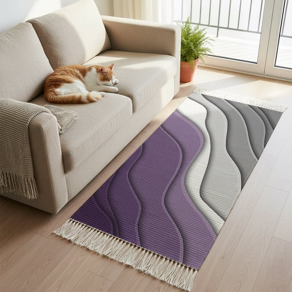 Hallway Runner Rug 2'x 6', Purple Grey Ombre Reversible Washable Rug with Tassels, Modern Geometric Abstract Aesthetics Cream Decorative Modern Soft Carpet Mat for Living Room, Kitchen, Dining Room