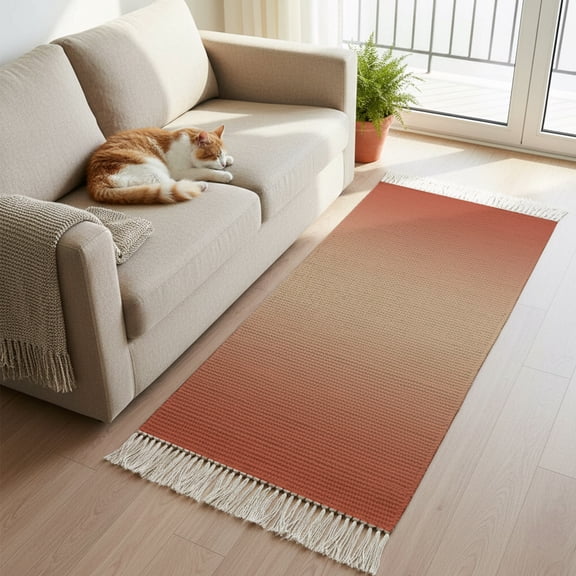 Hallway Runner Rug 2'x 6', Red Orange Ombre Reversible Washable Rug with Tassels, Modern Gradient Abstract Art Decorative Modern Soft Carpet Mat for Living Room, Kitchen, Dining Room