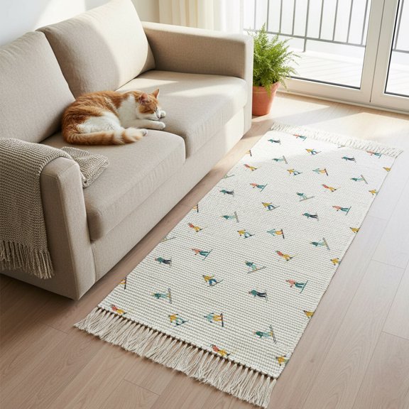 Hallway Runner Rug 2'x 6', Skiing Reversible Washable Rug with Tassels, Winter Snow Ski Sports Cartoon Boys Girls Skier Decorative Modern Soft Carpet Mat for Living Room, Kitchen, Dining Room