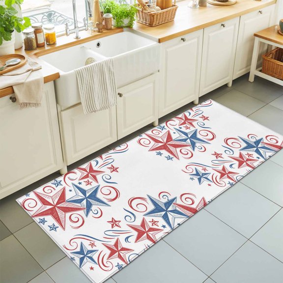 Hallway Runner Rug 2'x6', American Star Kitchen Runner Rugs Non-Slip Carpet Mats, Blue Red Patriotic Solid Color Classic Bedside Rugs Runners Washable Floor Carpet for Bathroom Laundry Room