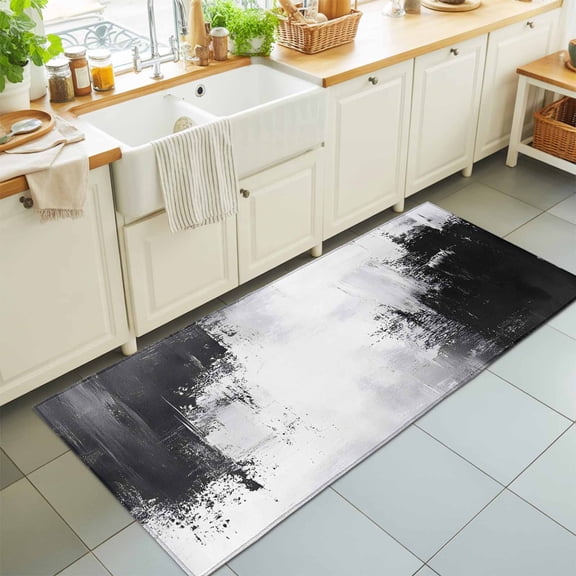 Hallway Runner Rug 2'x6', Black Gray White Kitchen Runner Rugs Non-Slip Carpet Mats, Minimalism Abstract Ombre Aesthetic Bedside Rugs Runners Washable Floor Carpet for Bathroom Laundry Room
