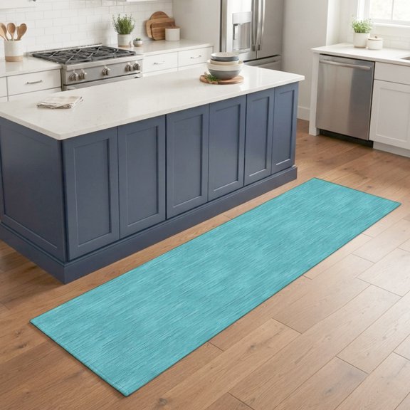 Hallway Runner Rug 2'x6', Blue Solid Color Kitchen Runner Rugs Non-Slip Carpet Mats, Minimalist Vintage Linen Texture Modern Bedside Rugs Runners Washable Floor Carpet for Bathroom Laundry Room