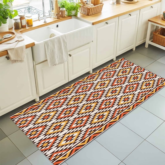Hallway Runner Rug 2'x6', Boho Kitchen Runner Rugs Non-Slip Carpet Mats, Abstract Geometric Ethnic Bohemia Textured Bedside Rugs Runners Washable Floor Carpet for Bathroom Laundry Room