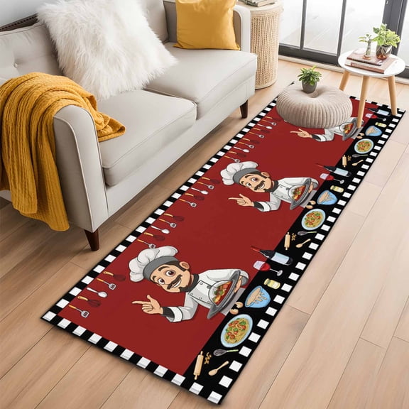 Hallway Runner Rug 2'x6', Cheg Red Long Non-slip Runner Rugs, Black White Check Buffalo Plaid Grid Lattice Outdoor Indoor Throw Floor Carpet Mat for Living Room/Bedroom/Kitchen/Office/Laundry