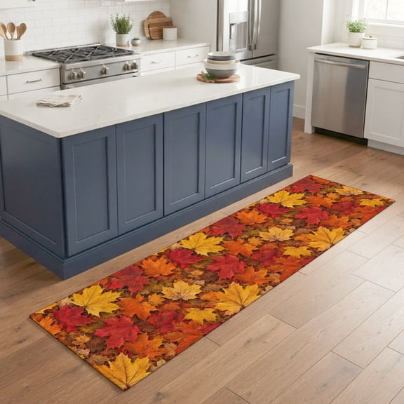 Hallway Runner Rug 2'x6', Fall Maples Kitchen Runner Rugs Non-Slip Carpet Mats, Thanksgiving Orange Red Harvest Leaves Bedside Rugs Runners Washable Floor Carpet for Bathroom Laundry Room